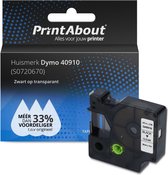 PrintAbout huismerk Tape 40910 (S0720670) Zwart op transparant (9 mm) geschikt voor Dymo