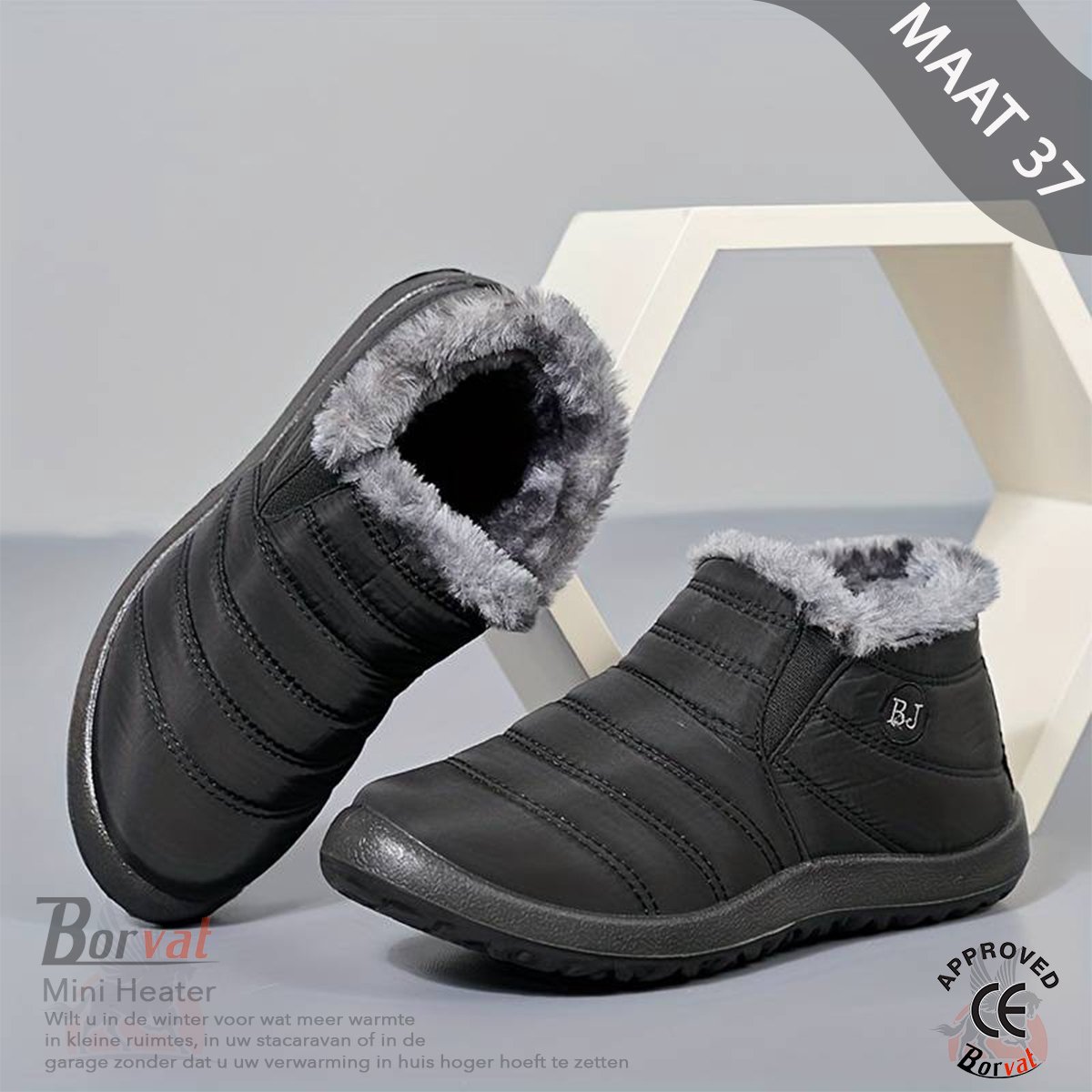 Borvat® - Unisex Schoenen - Winter Sneakers - Lichtgewicht Winterschoenen - Heren / Dames - Vrijetijdsschoenen Met Bont - Zwar - Maat 37 - Borvat®