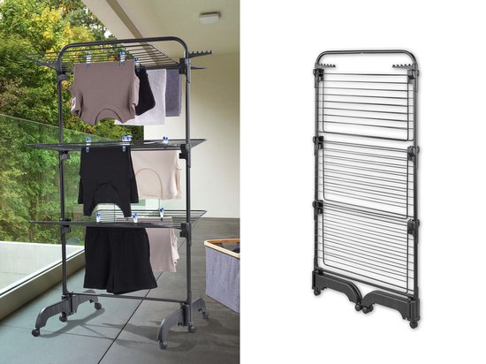 Tour de séchage Leifheit Pegasus 420 Solid Comfort - longueur de séchage 42 m - avec roues et cintres inclus - noir