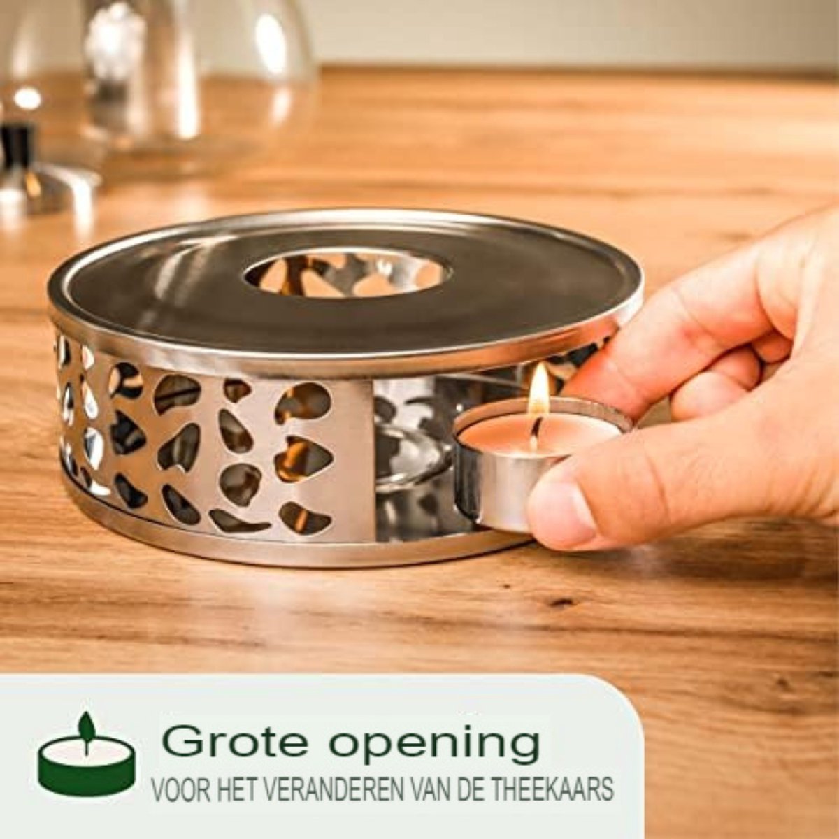 Réchaud à Bougie Pour Théière Ou Cafetière - Acier Inoxydable Noir, Diamètre 15 Cm
