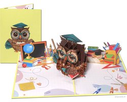 Popcards popupkaarten -Geslaagd! Afgestudeerd! Wijze Uil Diploma Bul Felicitatie pop-up kaart 3D wenskaart