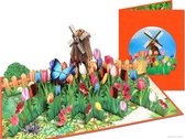 Cartes pop-up Popcards - Fier de la Holland avec moulin et tulipes Oranje au-dessus des Nederland Tourisme Grande carte pop-up Carte de vœux 3D