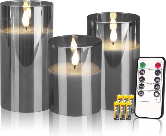 Set de LED Kaarsen avec télécommande – 4 pièces – LED Kaarsen 3D sans flamme  – Bougies