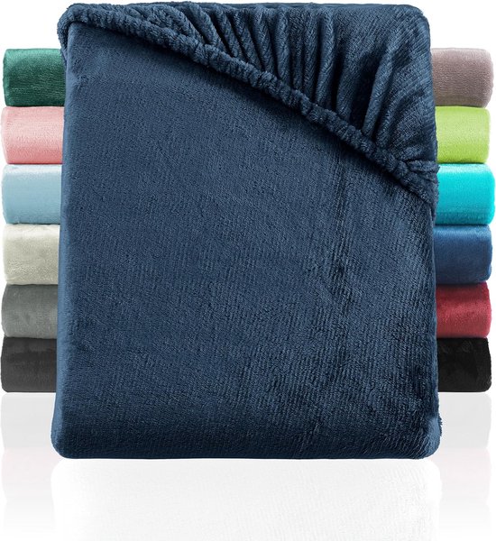 Hoeslaken Cashmere Touch, vergelijkbaar met nicky, teddy, coral fleece, hoeslaken 120 x 200 cm, blauw