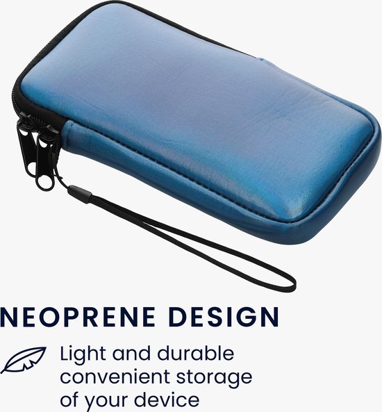 kwmobile sac de téléphone universel adapté aux smartphones XXL - 7" - 17,7 x 8,5 cm - Étui avec fermeture éclair et dragonne -En bleu caraïbes métallisé -