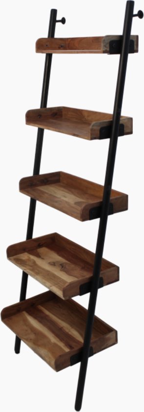 Decoratie Ladder - 35x60x180cm - Zwart/Naturel - Acacia/IJzer - handdoekladder, decoratie ladder, wandrek ladder, decoratie trap, decoratierek, ladderrek, houten ladder, handdoekrek badkamer, ladder handdoekenrek