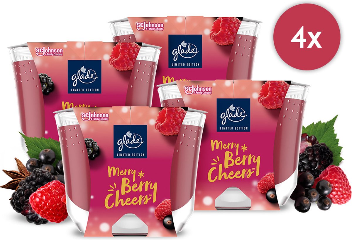 Glade Geurkaars - Limited Edition - Merry Berry Cheers - 4 x 224G