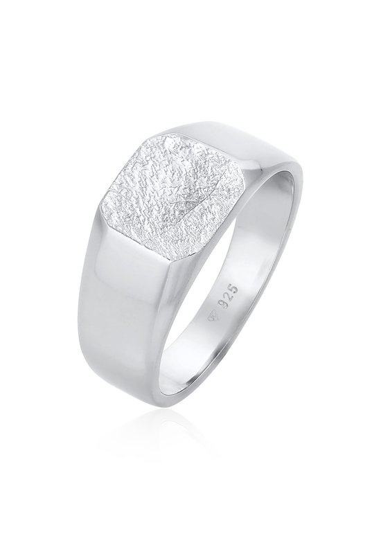 KUZZOI Heren Ring Heren zegel basis kwadraat mat structuur zwart in 925 sterling zilver