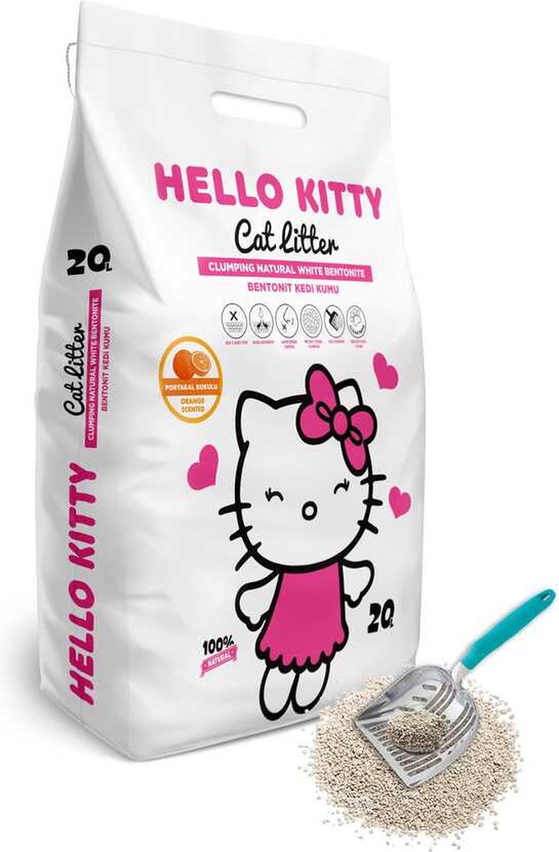 HELLO KITTY 20LT FIJNKORRELIGE WITTE BENTONIET ORANJE GEURENDE KATTENBAKVULLING