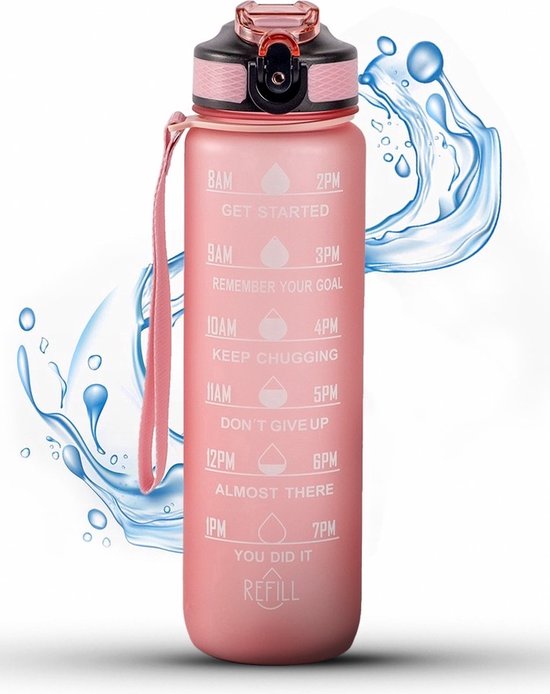 Motivation Water Bottle Rosé - Gourde 1 Litre - Gourde avec Paille - Gourde  avec Time
