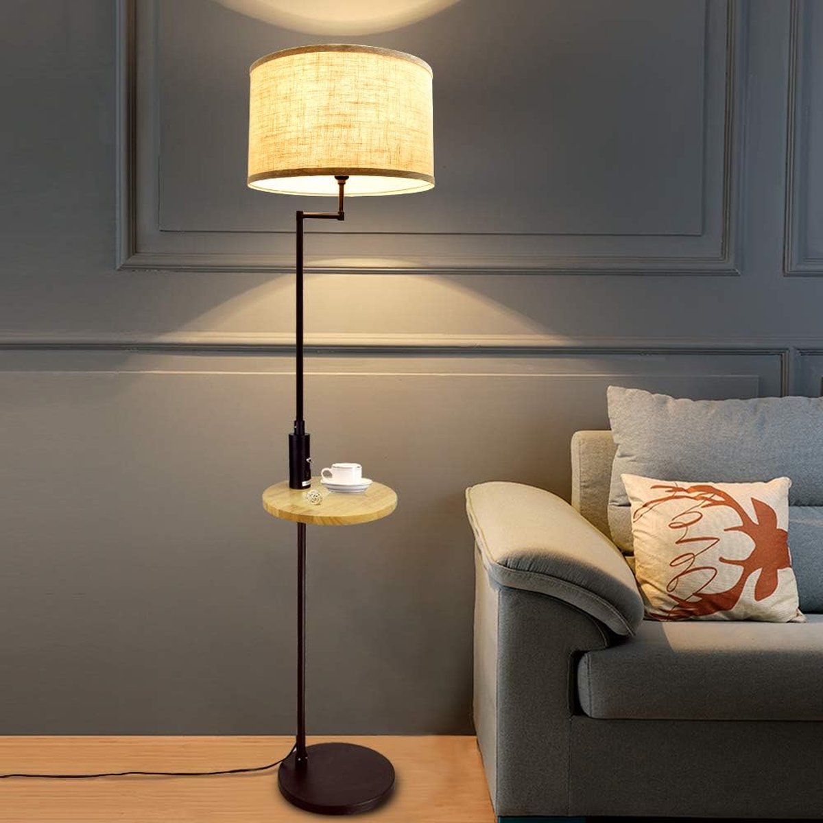 Depuley Lampadaire LED Trepied en Bois pour Salon, Lampe sur Pied