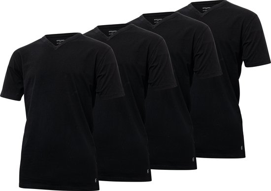 Lot de 4 t-shirts homme Gentlemen longfit (extra long), 100% coton pré-rétréci noir col en V 4XL