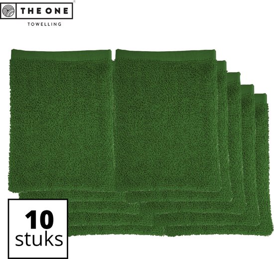 The One Towelling Washandjes - Washanden - Voordeelverpakking - 100% Katoen - 16 x 21 cm - Groen - 10 Stuks