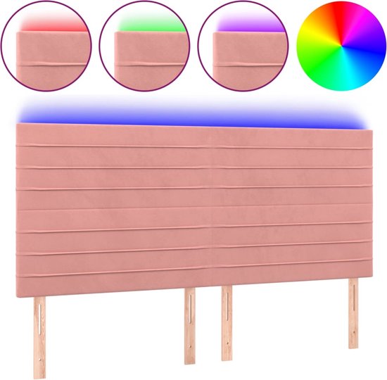 vidaXL-Hoofdbord-LED-180x5x118/128-cm-fluweel-roze