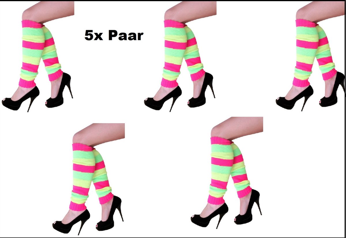 5x Paar Beenwarmers pastel multicolor - been warmer carnaval fluor fitness cheerleader voetbal hockey unisex festival bier feest apres ski