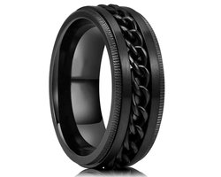 Walletstreet Anxiety Chainring- Fidget Ring- edelstaal- rvs-kleur- zwart met zwarte draaibare schakelmotief-voor mannen en vrouwen-Kerstcadeau-Ideale geschenk