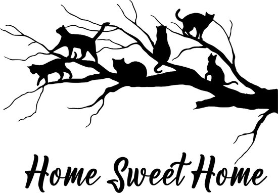 Raam - muur sticker katten boom - poezen op tak - tekst quote - home sweet home - wall art -