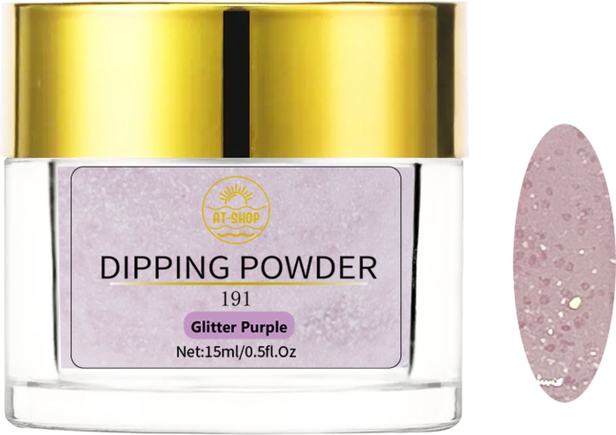 AT-Shop - Dipping Powder - 191 Glitter Purple - Te Gebruiken met elk merk Dip Powder - Dip poeder - Dip nagel - Nailart - Nail- Pink Gellac starter set