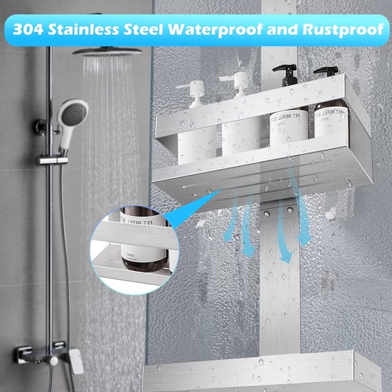 UUlioyer Shower Rack Hanging, SUS304 Stainless Steel Shower Basket, Shower Shelf Without Drilling, Frameless Glass Door, Suspended Within 12mm(Silver-2