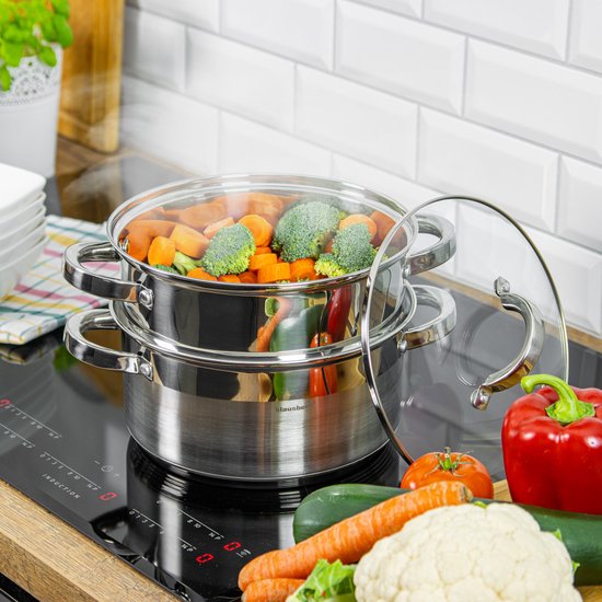 Stoompan - Rijst- en Groentestomer 3-Delig - Ø 24 cm - 5L - Roestvrijstaal Met Glasdeksel - FIRENZE