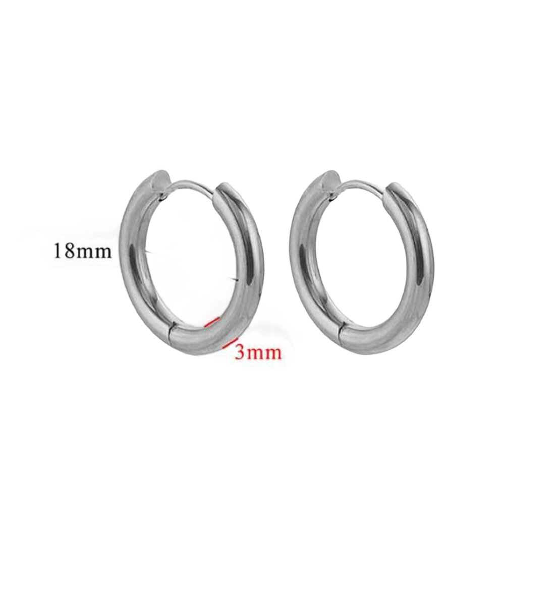 Oorringen - oorbellen - perfecte basic - zilver - stainless steel - verkleuren niet - makkelijk in en uit doen - kliksluiting - 1.8 cm - 3 mm