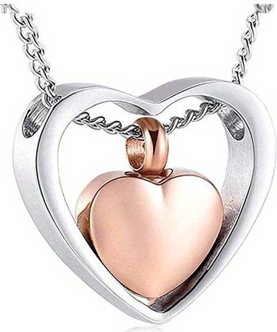 Assieraden Specialist - Ashanger met ketting - Dubbel Hart - Rosé Goud - Asketting