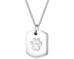 Ashanger met ketting - Dog Tag Honden Poot - Zilver - Asketting