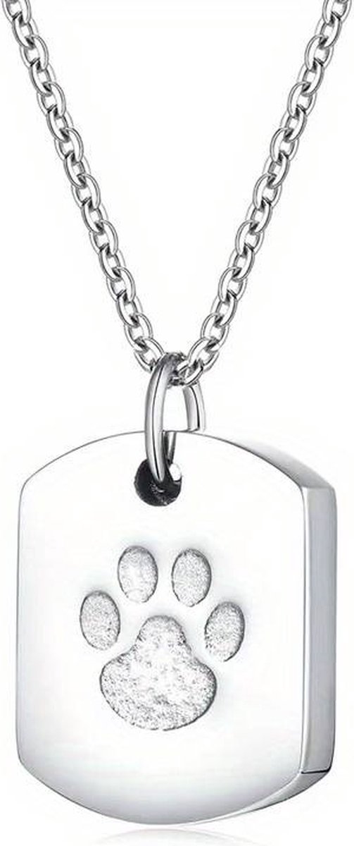 Ashanger met ketting - Dog Tag Honden Poot - Zilver - Asketting