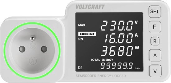 VOLTCRAFT SEM5000 FR Energiekostenmeter Kostenprognose, Alarmfunctie, Instelbaar stroomtarief, Datalogger