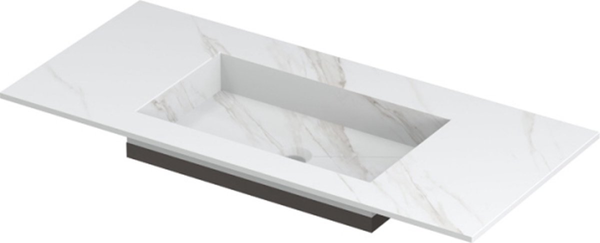 INK® Post wastafel in keramische slab met envelop bodem wasbak midden zonder kraangat 100x45x1cm, calacatta mat