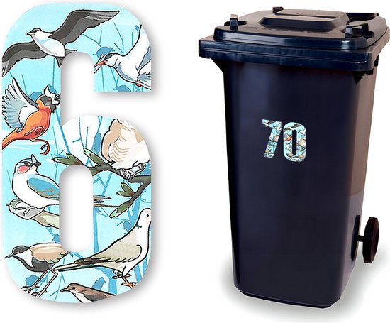 Huisnummer kliko sticker - Nummer 6 - Vogels - container sticker - afvalbak  nummer -... | bol