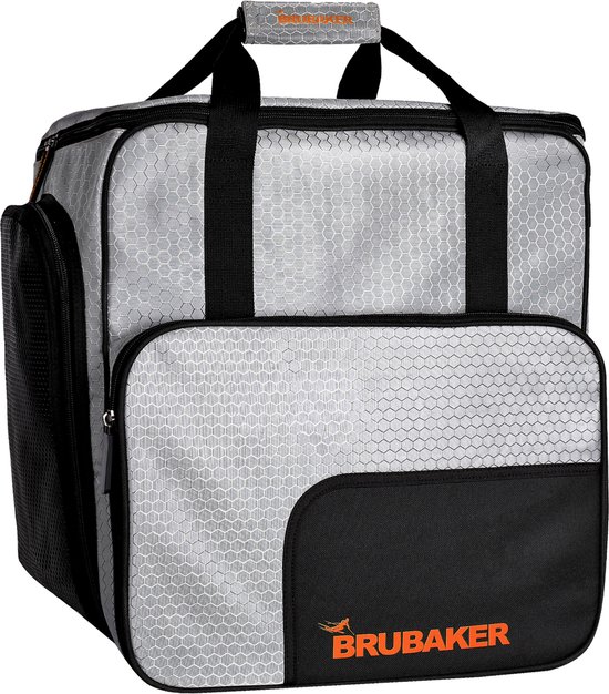 BRUBAKER SuperTec Skischoen tas - Snowboardschoen tas - Rugzak - Helmtas - Wintersport tas met apart schoenenvak - 43 L - Zilver-Oranje