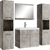Lieu de bain - Meubles de salle de bain Montréal XL 60cm - Béton - Meubles de salle de bain avec miroir et deux armoires latérales