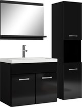 Badplaats Badkamermeubel Set Montreal 60 x 35 cm - Zwart Hoogglans - Badmeubel met spiegel en zijkast
