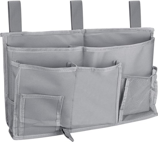 Relaxdays bed organizer, 5 vakken, opbergruimte bed & bank, vilten bedside pocket HBD 26 x 28 x 5 cm, donkergrijs