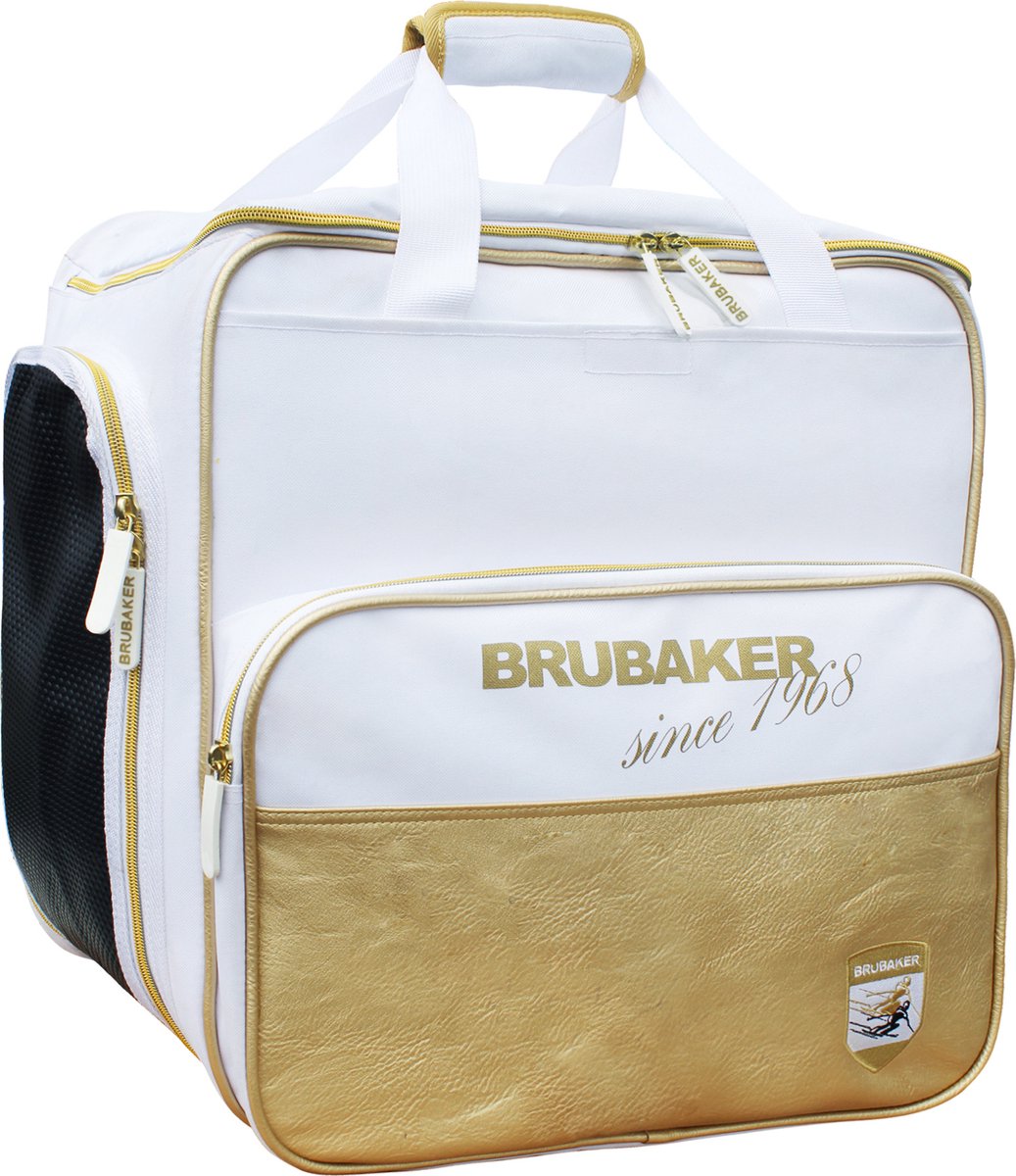 BRUBAKER Super St. Moritz Skischoen tas - Snowboardschoen tas - Rugzak - Helmtas - Wintersport tas met apart schoenenvak - 43 L - Wit - Goud