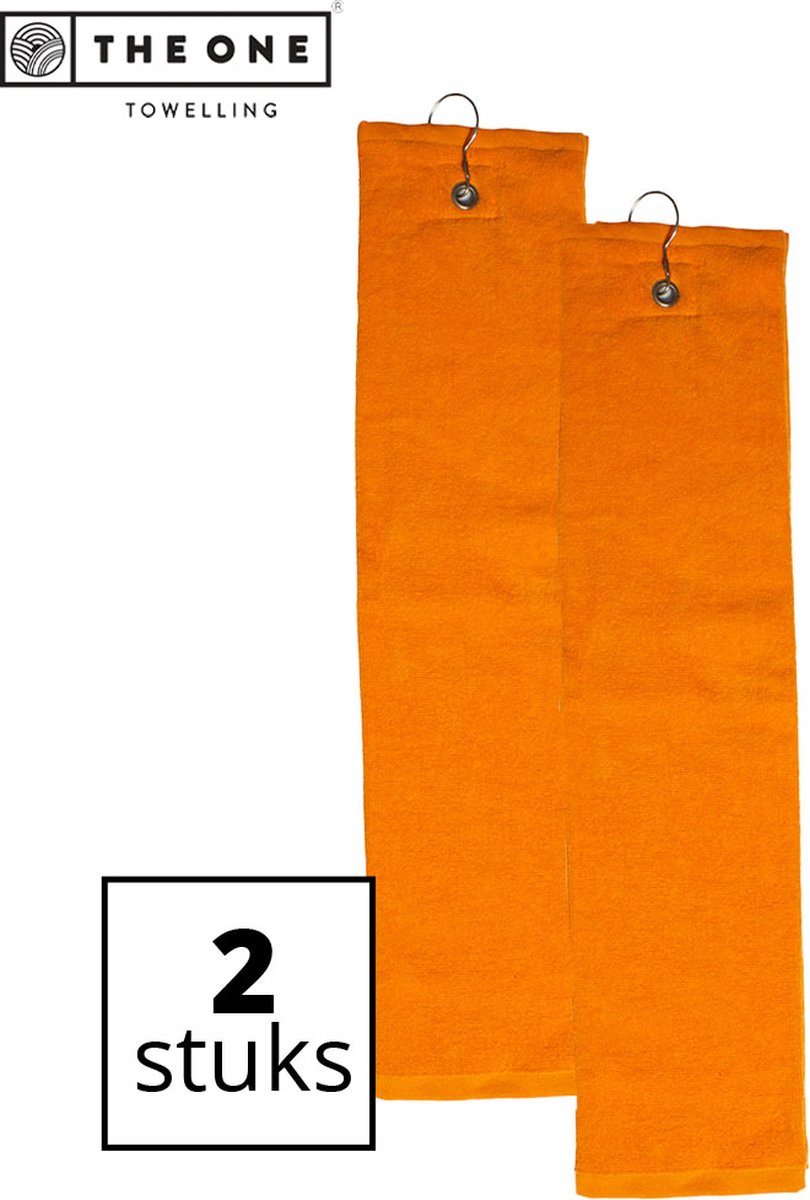 The One Towelling Golfhanddoeken - Sporthanddoek - Voordeelverpakking - Terry Velours - 100% Gekamd Katoen - Met metaal oog en karabijnhaak - 40 x 50 - Oranje - 2 Stuks