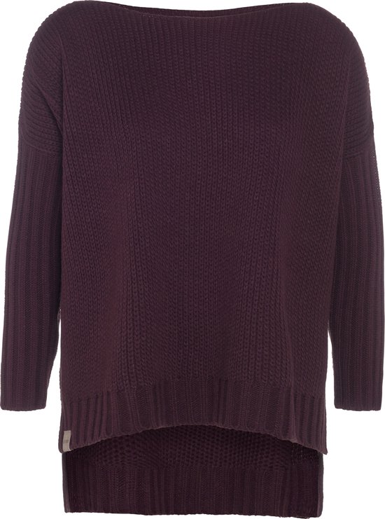 Knit Factory Kylie Gebreide Dames Trui - Trui dames winter - Pullover dames - lange mouw - Wintertrui - Damestrui - Boothals - Aubergine - Paars - 36/44