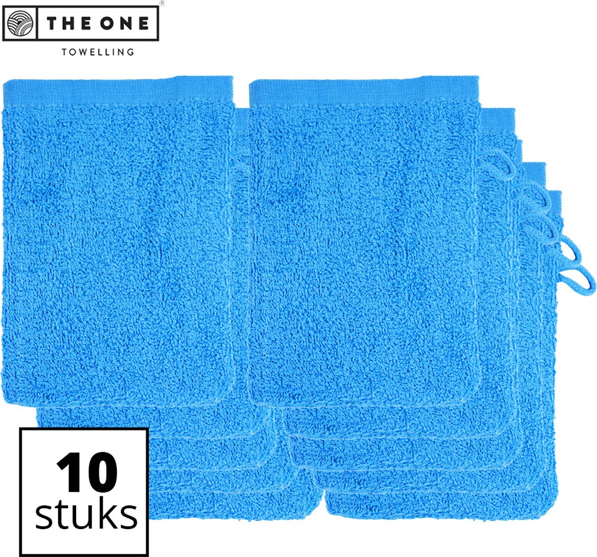 The One Towelling Washandjes - Washanden - Voordeelverpakking - 100% Katoen - 16 x 21 cm - Aqua Azure - 10 Stuks