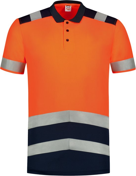 Tricorp Poloshirt Bicolor High Vis 180gr - 3007 - Fluor oranje | Donkerblauw - L