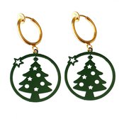 Klem oorbellen -Donker groen -kerstboom -goudkleurig- geen gaatje- Charme Bijoux