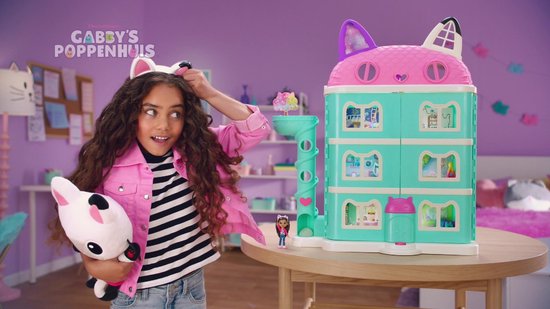 Gabby et la maison magique – Maison de poupées Purrfect Dollhouse avec 2  figurines, 8 meubles, 3 accessoires, 2 boîtes surprises et sons