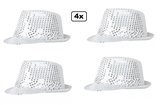 4x Party hoed glitter paillet zilver - Glitter and glamour Gala thema feest evenement festival party