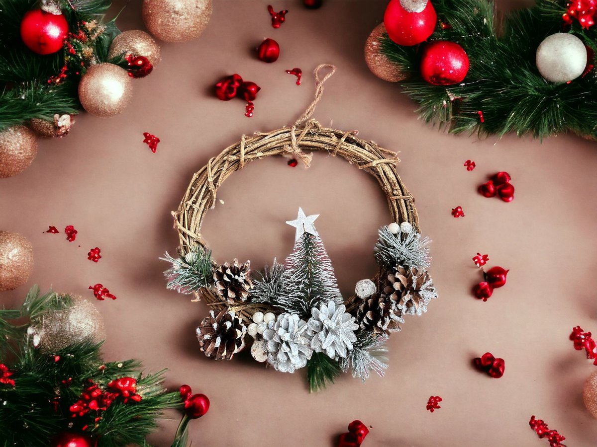 Meisterhome® Handgemaakte kerstkrans deurkrans adventskrans adventskransen decoratieve krans hangende deurversiering muurversiering - voor buiten & binnen - Ø25 cm – foto 5