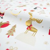100 meter inpakpapier - cadeaupapier - vrolijk kerst inpakpapier "Hohoho" - rendieren, pinguïns en kerstbomen