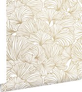 ESTAhome behangpapier ginkgo bladeren wit en goud - 139614 - 0.53 x 10.05 m