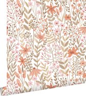 ESTAhome papier peint fleurs des champs terre cuite rose et vert grisâtre - 139670 - 0,53 x 10,05 m