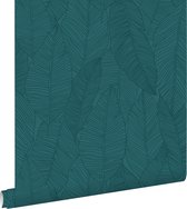 ESTAhome behangpapier getekende bladeren petrolblauw - 139448 - 0,53 x 10,05 m