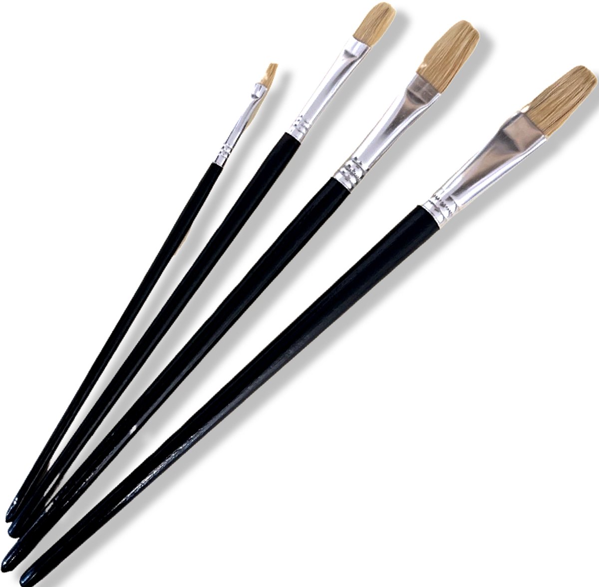 MAUS Hobby - penselen set plat met varkenshaar 4 stuks - verschillende maten - maat 2-8-14-16 - acryl en olieverf - MAUS