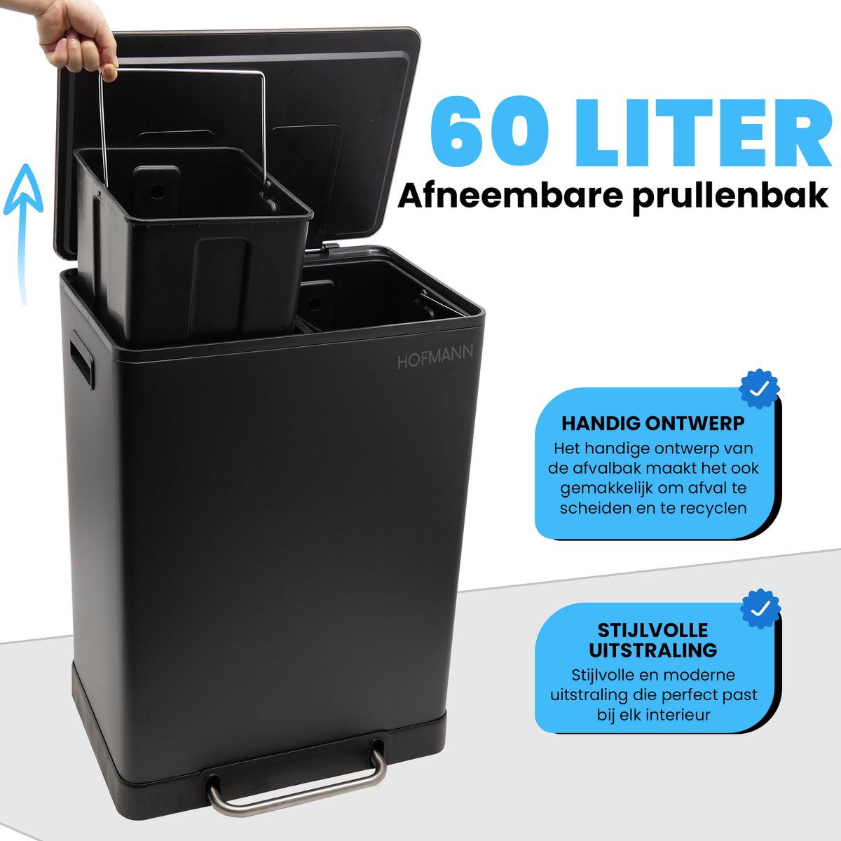 Luxe Prullenbak Met 2 Vakken Afvalbak Vuilnisbak 60 Liter Vuilbak Luxe Prullenbak Met 2 Vakken Afvalbak Vuilnisbak 60 Liter Vuilbak
